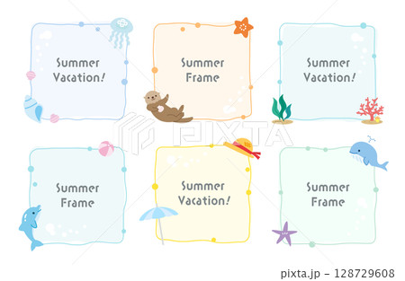 海のフレームセット　四角　イラスト　夏 128729608