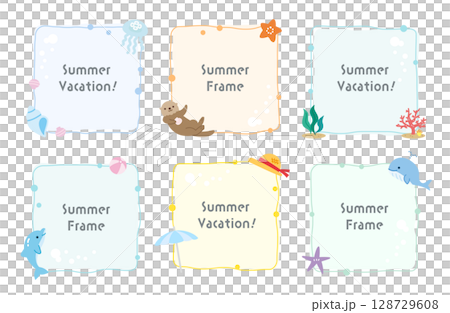 海のフレームセット　四角　イラスト　夏 128729608