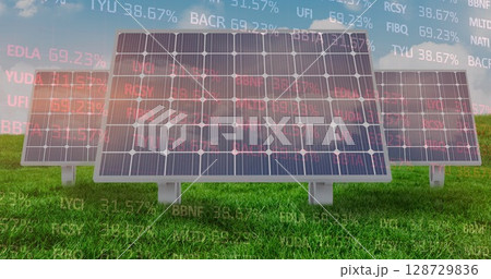 Image of financial data over solar panels 128729836