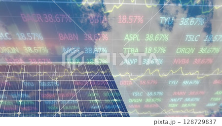 Image of financial data over solar panels 128729837