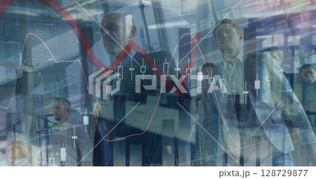 Image of financial data processing over business people 128729877