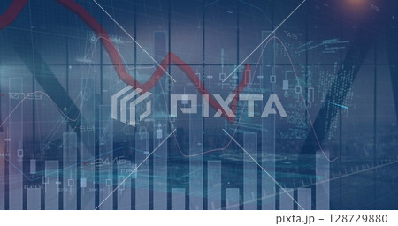 Image of statistics and financial data processing over architects plans and compass 128729880