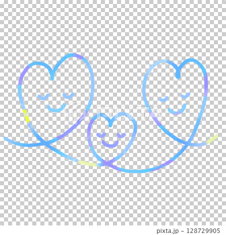 三顆藍色的心閉著眼睛互相擁抱，微笑著 128729905