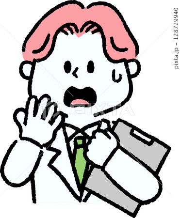 驚いている白衣を着た男性 128729940