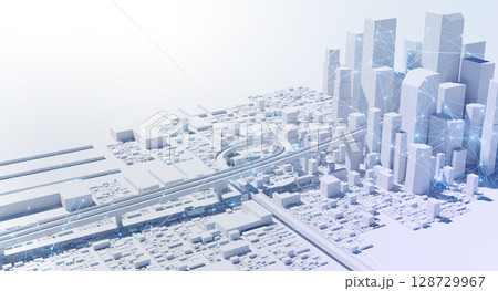 スマートシティとネットワークが融合した未来都市の3D スマートシティとネットワークが融合した未来都市の3D 128729967