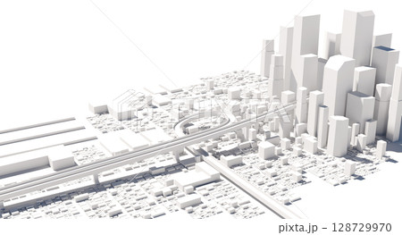 白背景に描かれた都市構造と高層ビル群の3D 白背景に描かれた都市構造と高層ビル群の3D 128729970