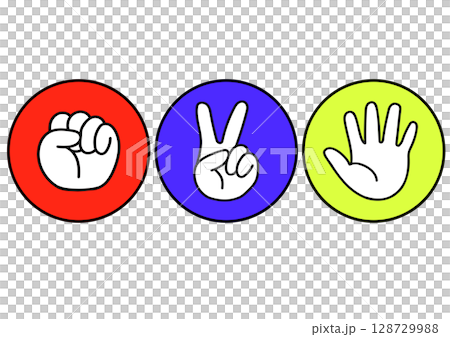 Illustrations of hands in various shapes Rock Paper Scissors Vector 128729988