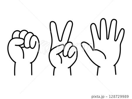 色々な手の線画イラスト　グーチョキパー　ベクター 128729989