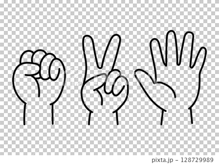 色々な手の線画イラスト　グーチョキパー　ベクター 128729989