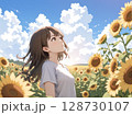 ひまわりを見上げる少女懐かしい夏　2 128730107