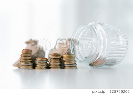 Business save money coin growth concept involves strategic financial management investment loan bank real estate economic development encourage buy income stack investment economy return accountancy Business save money coin growth concept involves strategic financial management investment loan bank real estate economic development encourage buy income stack investment economy return accountancy 128730203