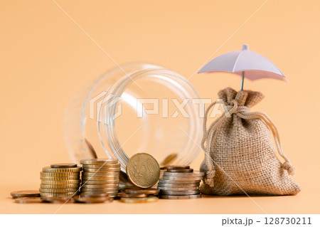 Insurance background money coin concept business protection finance sale financial investment buy automobile purchase loan deal agent rent rental premium assurance save banking tax return calculation 128730211