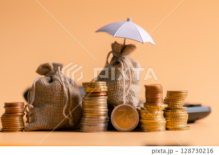 Insurance background money coin concept business protection finance sale financial investment buy automobile purchase loan deal agent rent rental premium assurance save banking tax return calculation 128730216