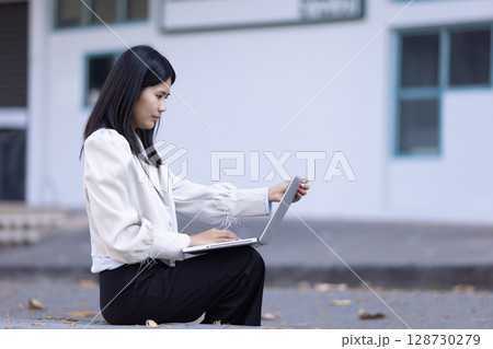 Future remote work combines technology smart phone connection online white digital business woman enable e-learning productivity while travel blend comfort modern devices serenity computer equipment Future remote work combines technology smart phone connection online white digital business woman enable e-learning productivity while travel blend comfort modern devices serenity computer equipment 128730279