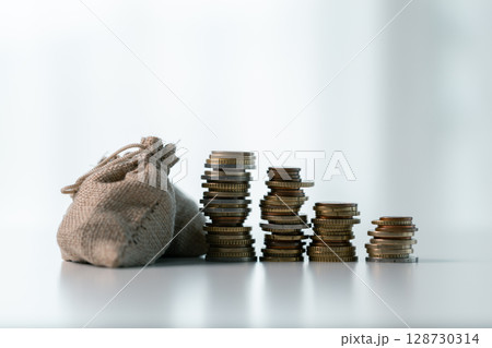 Business save money coin growth concept involves strategic financial management investment loan bank real estate economic development encourage buy income stack investment economy return accountancy 128730314