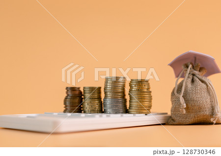 Insurance background money coin concept business protection finance sale financial investment buy automobile purchase loan deal agent rent rental premium assurance save banking tax return calculation 128730346