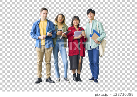 笑顔の多国籍学生グループ 手作業で精密に切り抜いた背景透過全身写真PNG 笑顔の多国籍学生グループ 手作業で精密に切り抜いた背景透過全身写真PNG 128730389
