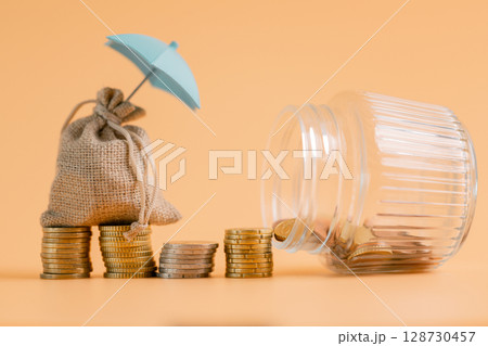 Insurance background money coin concept business protection finance sale financial investment buy automobile purchase loan deal agent rent rental premium assurance save banking tax return calculation 128730457