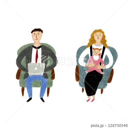 手描きイラスト 子育て中の若い夫婦 手描きイラスト 子育て中の若い夫婦 128730540