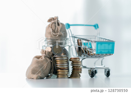 Business save money coin growth concept involves strategic financial management investment loan bank real estate economic development encourage buy income stack investment economy return accountancy 128730550