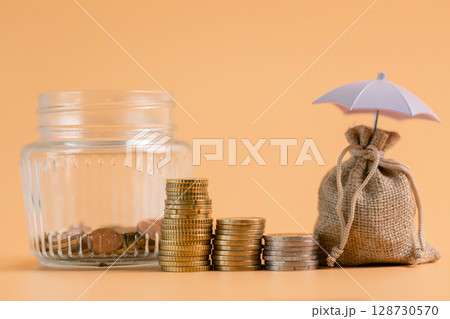 Insurance background money coin concept business protection finance sale financial investment buy automobile purchase loan deal agent rent rental premium assurance save banking tax return calculation 128730570