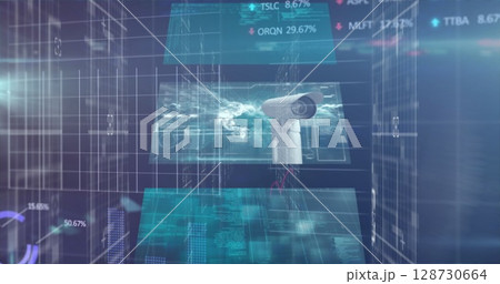Image of security padlock and data processing over computer circuit board 128730664