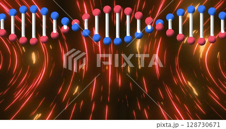 Image of dna strand over red trails 128730671