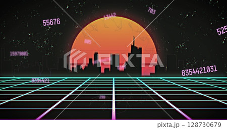 Image of financial data processing over cityscape 128730679