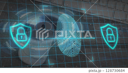 Image of finger print over computer Image of finger print over computer 128730684
