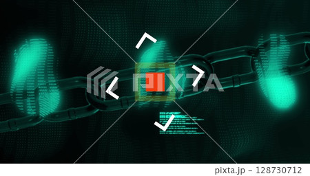 Image of qr code and data processing on black background Image of qr code and data processing on black background 128730712