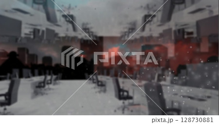 Image of dots floating over office 128730881