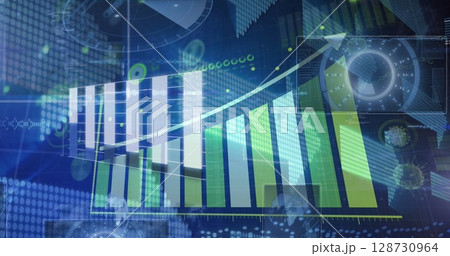 Image of statistics and data processing on grey background Image of statistics and data processing on grey background 128730964