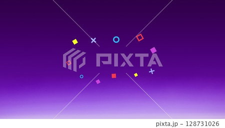 Image of diverse shapes moving on violet...のイラスト素材 [128731026] - PIXTA