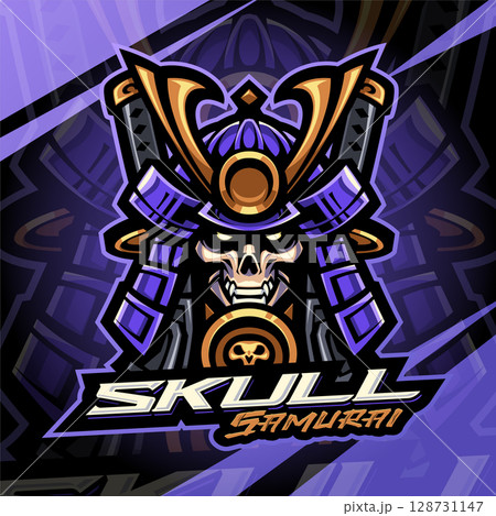 Skull samurai esport mascot logo design 128731147