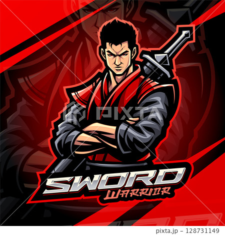 Sword warrior esport mascot logo design 128731149