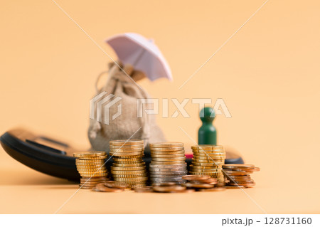 Insurance background money coin concept business protection finance sale financial investment buy automobile purchase loan deal agent rent rental premium assurance save banking tax return calculation 128731160