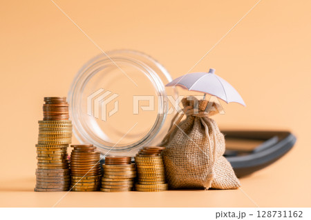 Insurance background money coin concept business protection finance sale financial investment buy automobile purchase loan deal agent rent rental premium assurance save banking tax return calculation 128731162