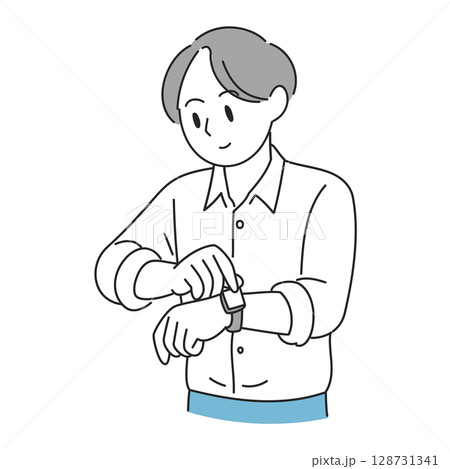スマートウォッチを操作する男性のイラスト 128731341