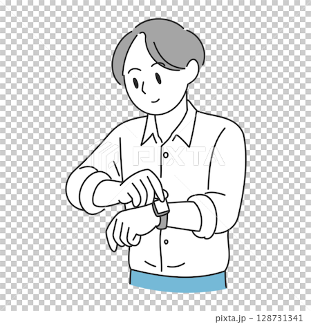 スマートウォッチを操作する男性のイラスト 128731341