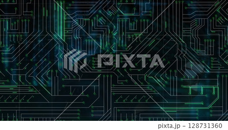 Image of microprocessor connections over male hacker using laptop Image of microprocessor connections over male hacker using laptop 128731360