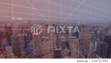 Image of data processing over modern building and grid 128731563