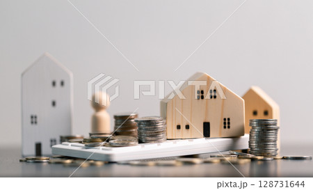 Business home concept involves strategic financial management money coin save bank real estate economic loan investment development growth encourage accountancy buy income stack investment economy 128731644