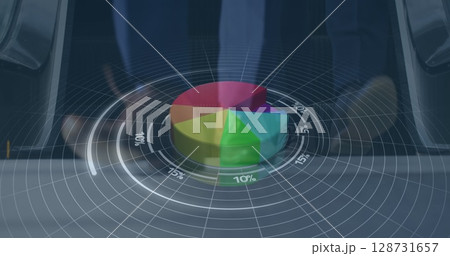 Image of statistics with data processing over diverse business people Image of statistics with data processing over diverse business people 128731657