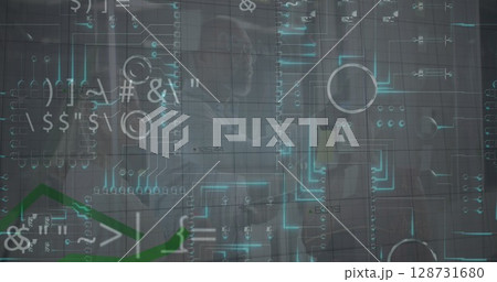 Image of network of connections over data processing and office Image of network of connections over data processing and office 128731680