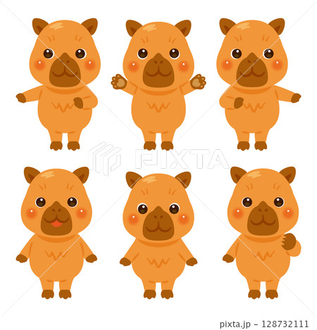 指さしをするカピバラのキャラクターイラストセット 128732111