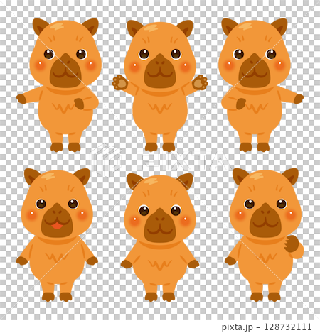 指さしをするカピバラのキャラクターイラストセット 128732111