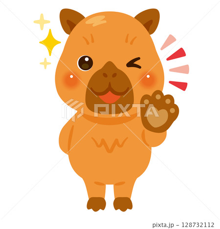 グッドサインを出すカピバラのキャラクターイラスト 128732112