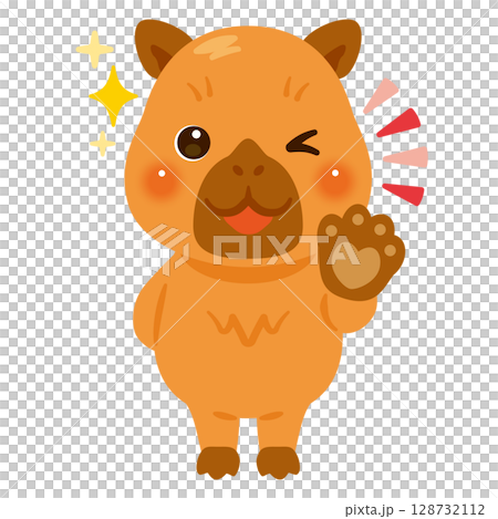 グッドサインを出すカピバラのキャラクターイラスト 128732112