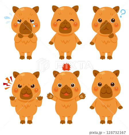 カピバラのキャラクターイラスト 表情セット カピバラのキャラクターイラスト 表情セット 128732167