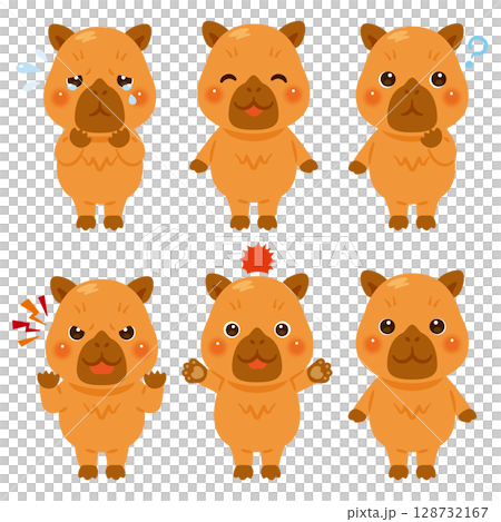 カピバラのキャラクターイラスト 表情セット カピバラのキャラクターイラスト 表情セット 128732167